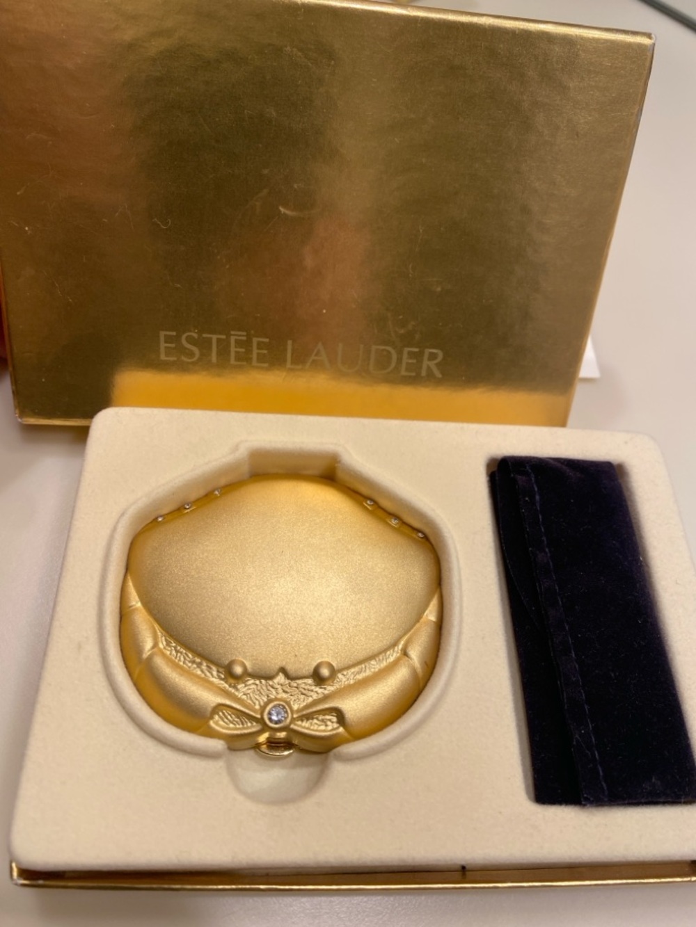 Estée Lauder Gold Powder Mirror Compact vintage nib Zodiac Cancer
